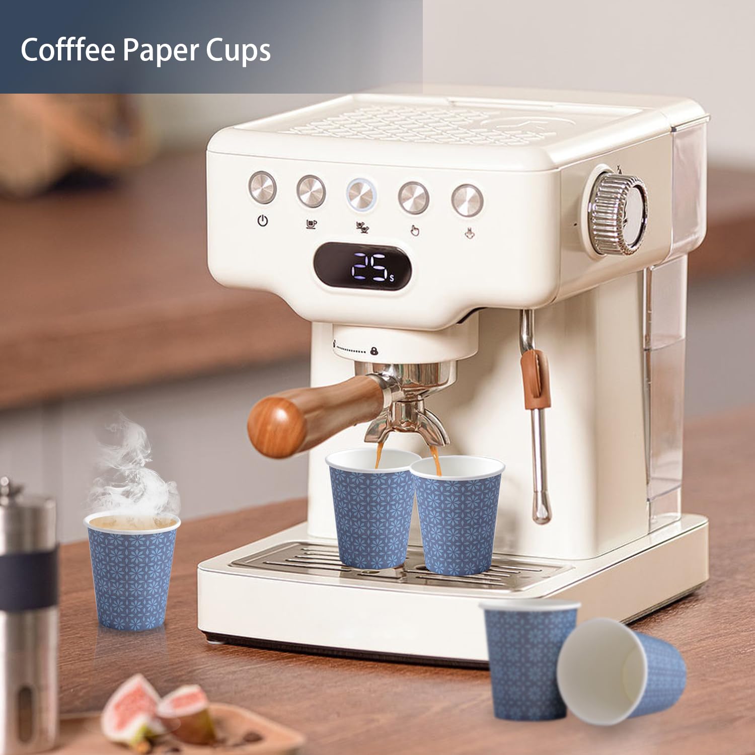 Clawsoff Paquete de 300 vasos de papel de 8 onzas, vasos desechables para bebidas calientes/frías, tazas de café de papel de 8 onzas, tazas de café florales azul marino para fiestas, picnic, viajes y