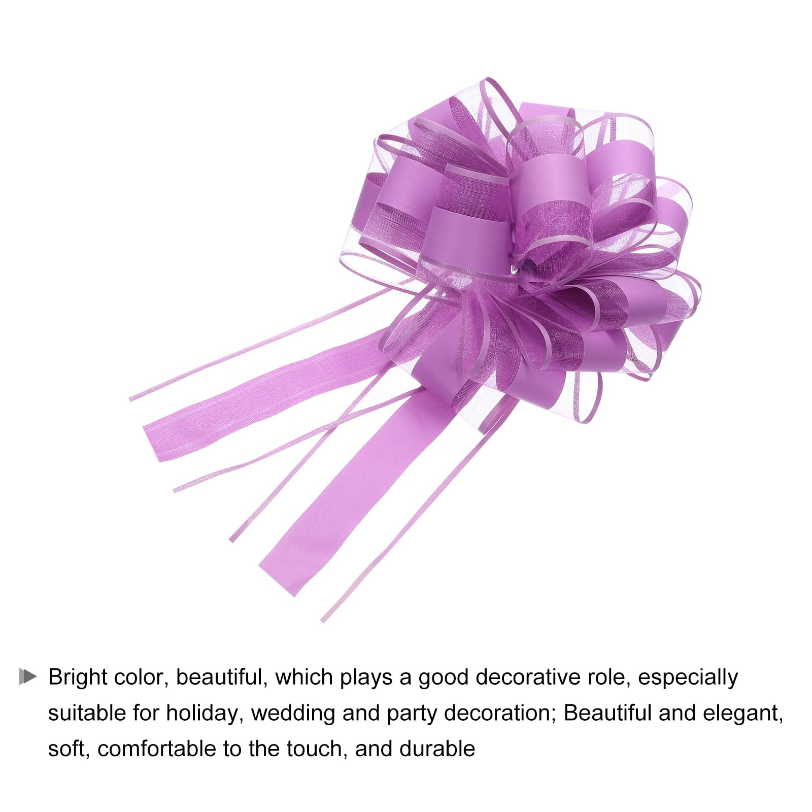 Uxcell 10pcs 8 Inch Large Big Pull Bow Organza Gift Wrapping Bows Ribbon for Wedding Car Baskets Presents Christmas Bow, Purple - Image 4
