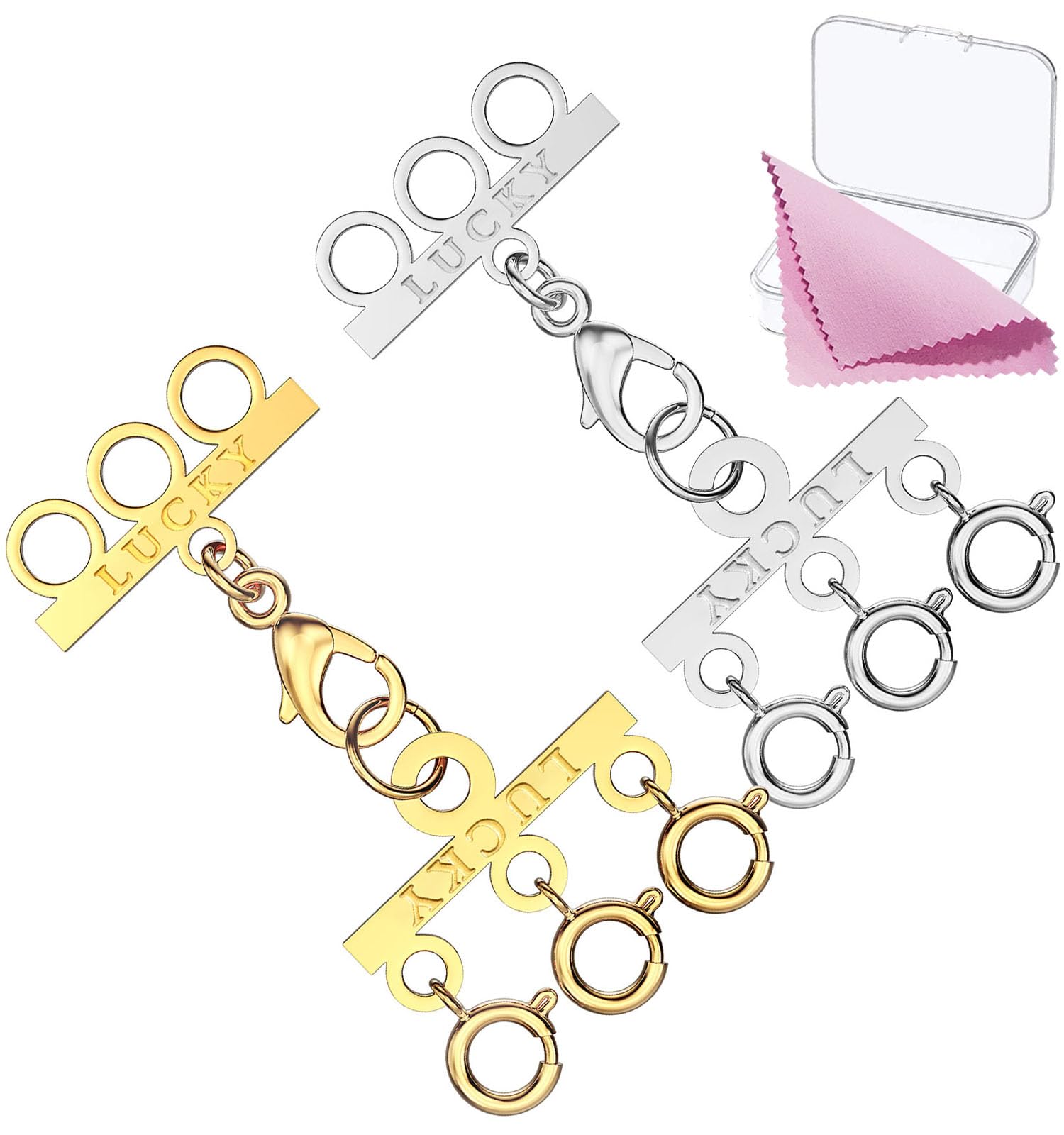 Clysoru Necklace Layering Clasps Separator for Women 14k Gold & Silver Tangle Free Safety Jewelry Locking Clasp Converter Chain Extender (Gold White)