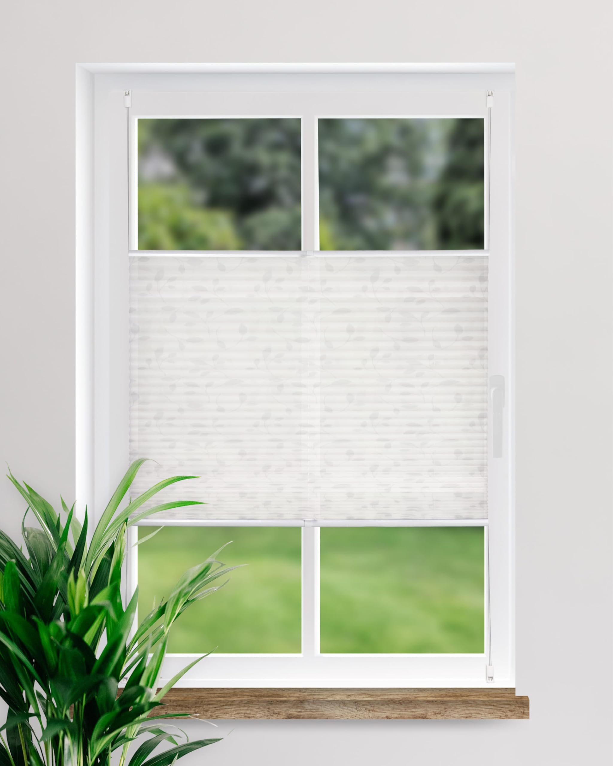by Garesa Fenster Klemmfix Plissee ohne Bohren Blätter Motiv 110 x 130 cm, Grau - Lichtdurchlässiger Fenster Sichtschutz und Fenster Deko, Faltrollo