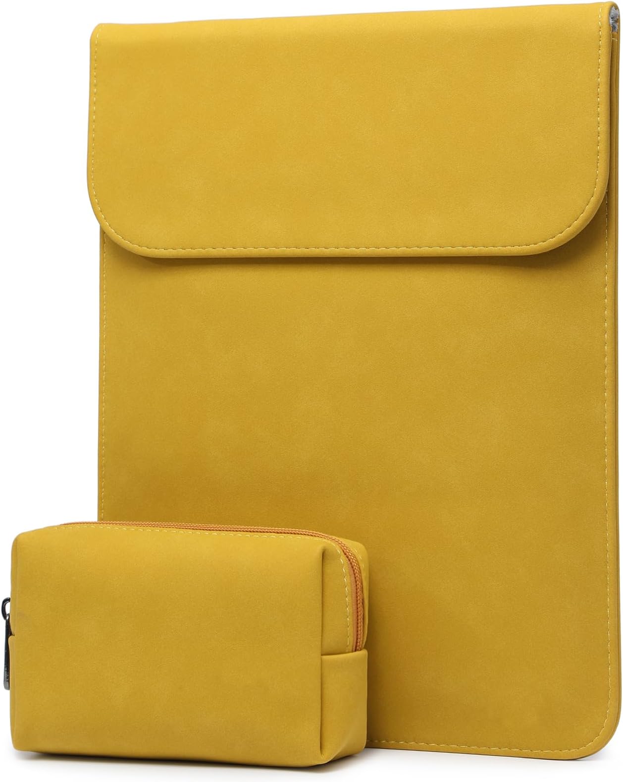 HYZUO 13 Inch Laptop Sleeve Case Bag for MacBook Air M3, M1, MacBook Pro M2, M1, iPad Pro, iPad Air, XPS, Surface Pro, with Pouch, Olive Yellow