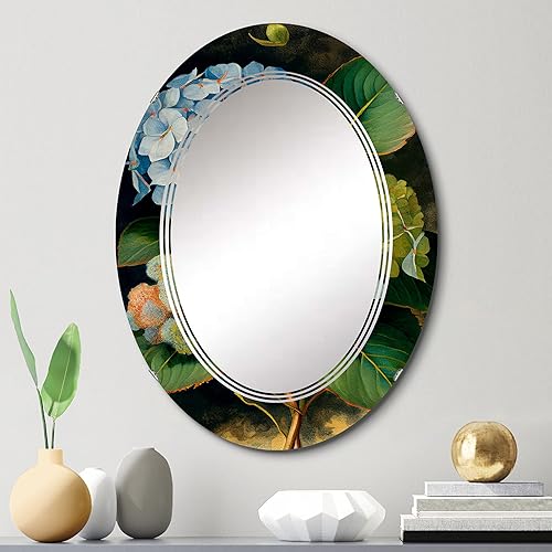 Miniatura 10 de DesignQ Blue Retro Hydrangena III - Espejo de tocador, espejos de baño, espejos de pared para sala de estar, dormitorio, espejo ovalado, grande, 20