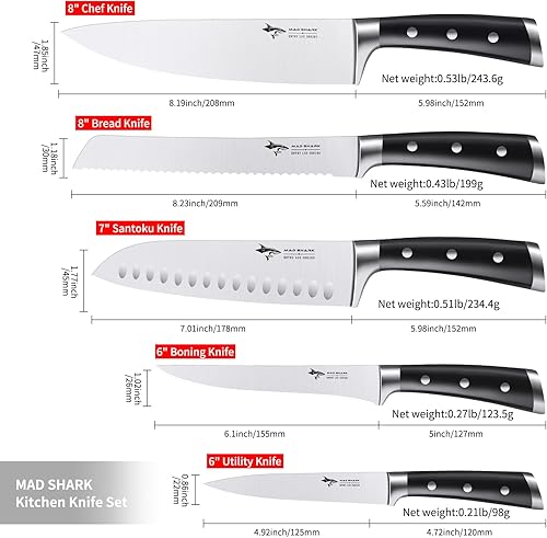 Vista 2 de MAD SHARK Juego de cuchillos de cocina, juego de cuchillos de chef ultra afilados con mango ergonómico, juego de cuchillos de acero inoxidable