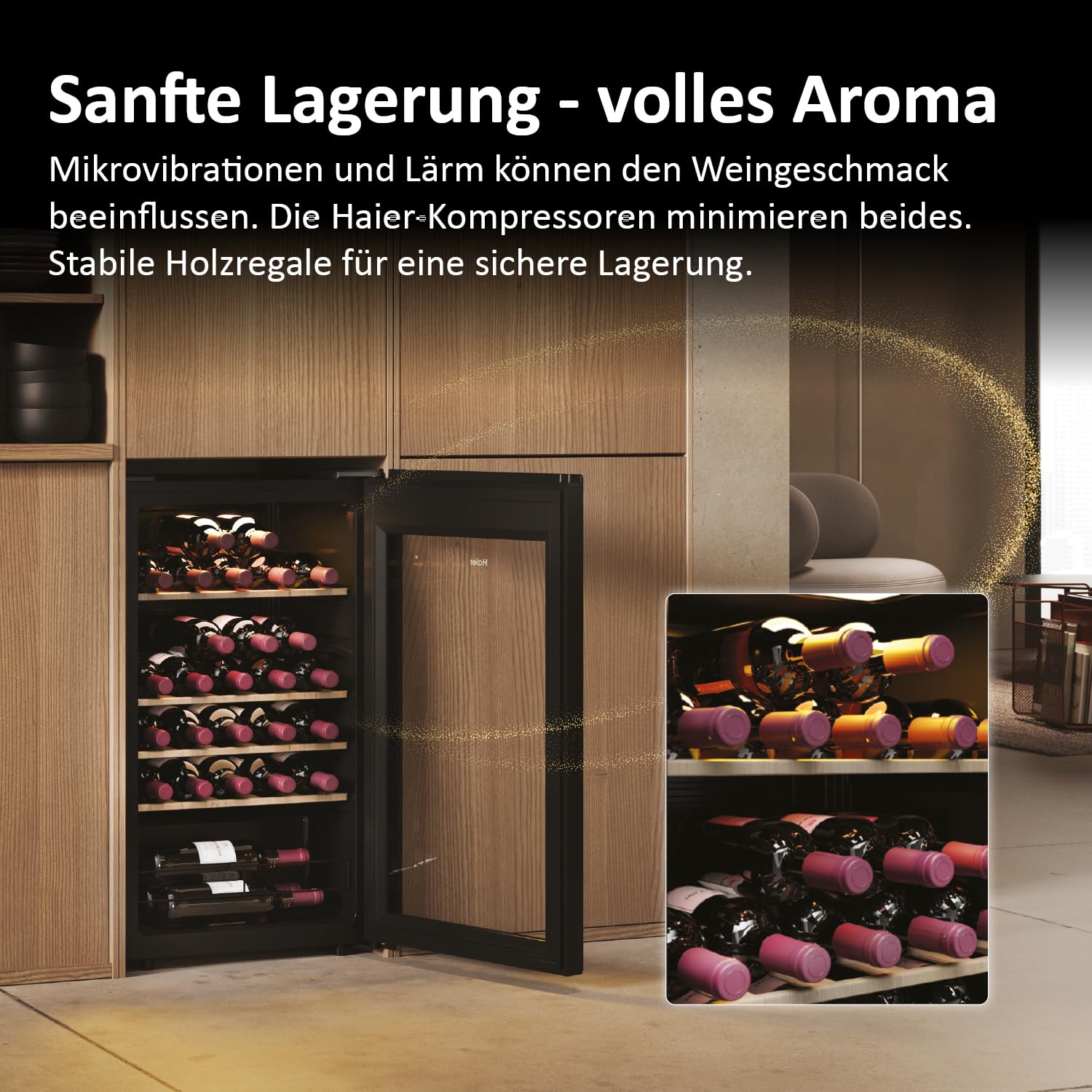 Haier Weinkühlschrank 50 SERIE 3 HWS34GGH1 Weinklimaschrank 34 Flaschen Wine Fridge UV-Glastür 5 Holzregale Wi-Fi Touch-Display