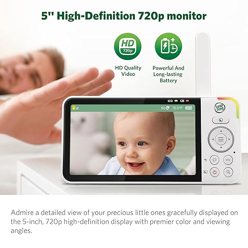 Miniatura 5 de LeapFrog LF915-2HD Video Baby Monitor con 2 cámaras pantalla LCD HD de 5 pulgadas panorámica e inclinación de 360 con cámaras de zoom 8X visión