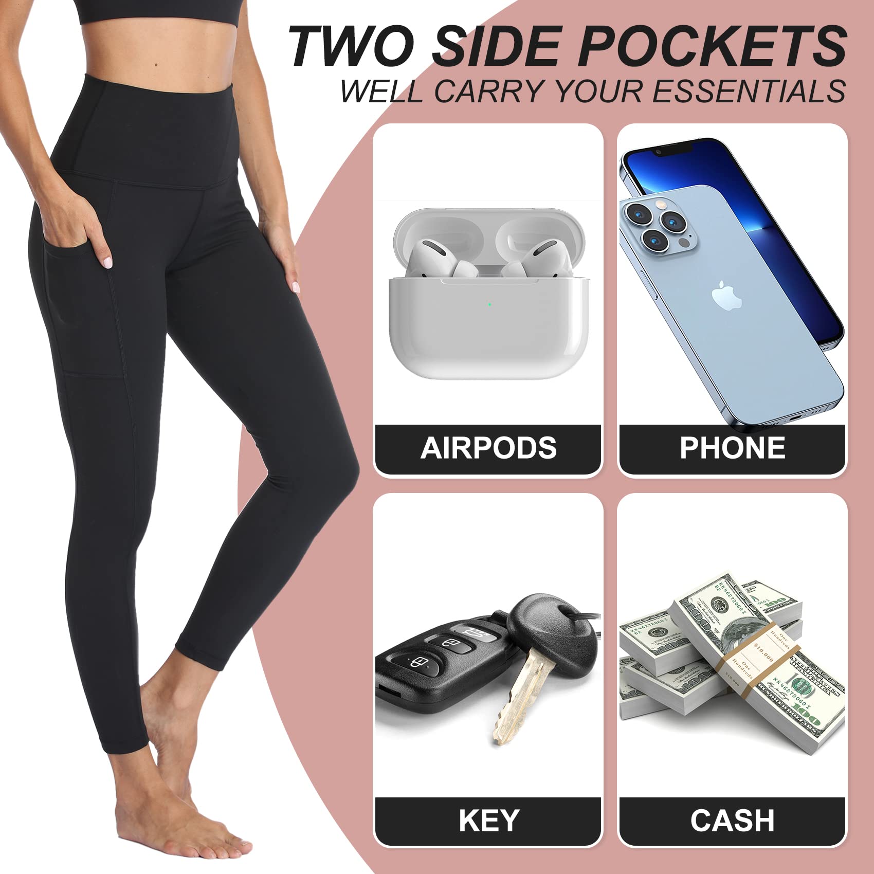 Leggings Invernali Donna VOOVEEYA A Vita Alta Con Tasche - Fodera In Pile, Anti Squat, Blu Navy, Taglia L - 4