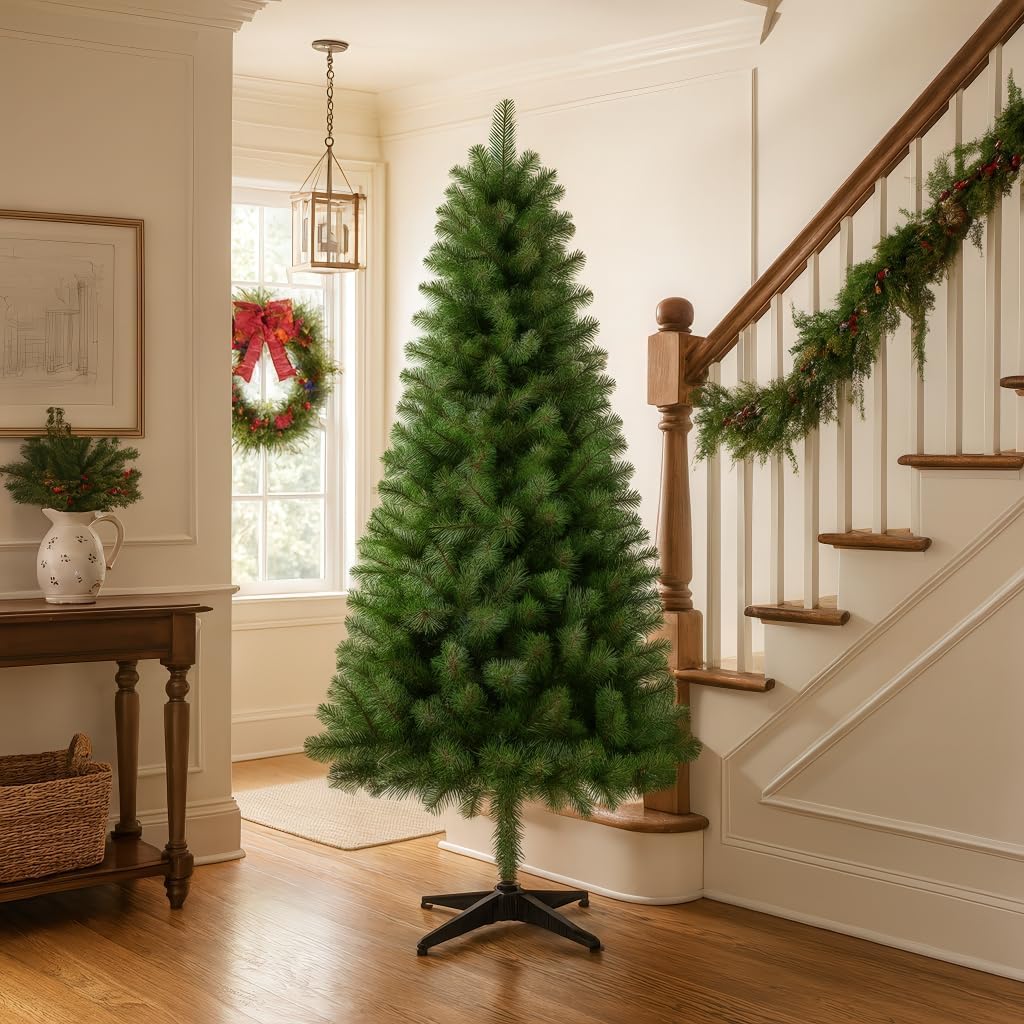 6FT Unlit Artificial Christmas Tree with 490 Tips, PVC Full Branches, Classic Green Holiday Tree with 4-Leg Plastic Stand for Indoor Home Decoration