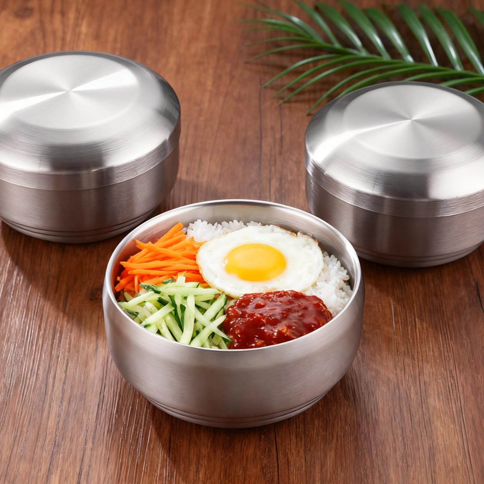 4 Stk. Edelstahl Schüsseln mit Deckeln, aus 304 Edelstahl, 12,5 cm, doppelwandig isoliert, silber, Ramen Schüssel Set, koreanische Reis, Suppen und Nudelschalen für Nudeln, Reis und Suppe