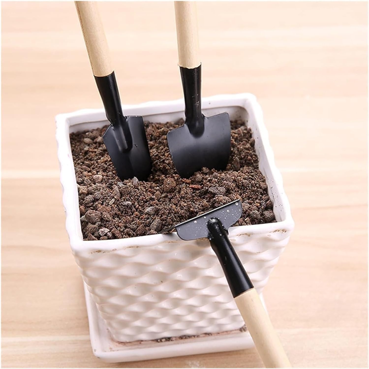 Set Regalo for Attrezzi da Giardino, Confezione da 3 Manici in Legno in Acciaio Inossidabile Bianco