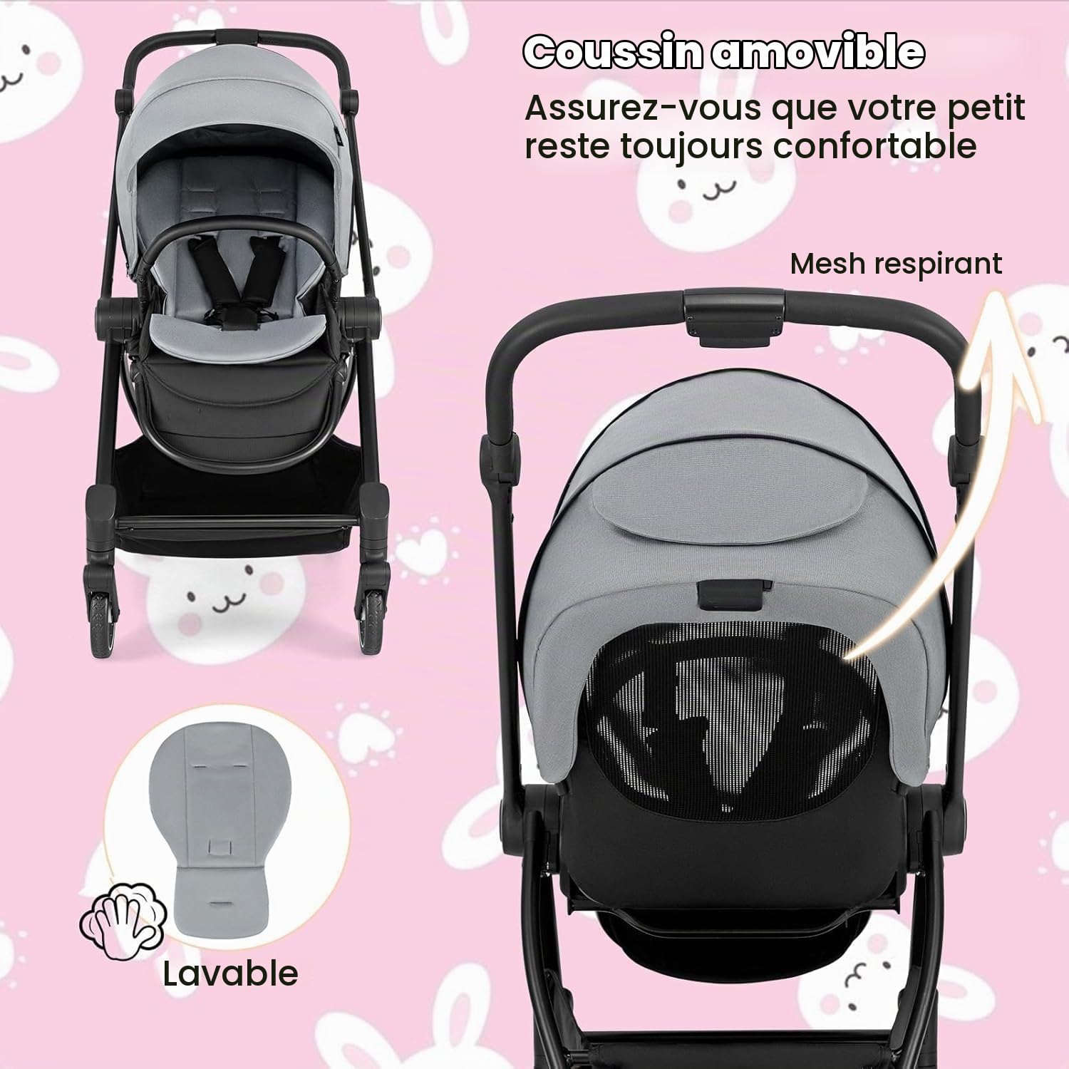 LIFEZEAL Poussette Canne Pliable Bébé 0-36 mois, Dossier Réglable, Poussette Compacte Légère, Siège Réversible, Harnais de Sécurité, Roues Universelles, Frein, Charge 30kg (Gris)