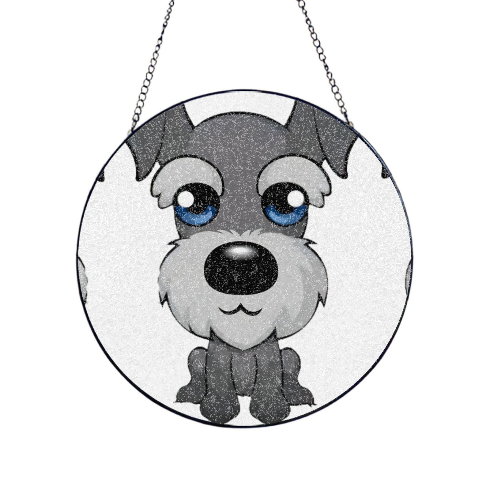Phayah Adorable Schnauzer Print Glass Window Hanging Sun Catchers Suncatcher Decor For Birthday For Home Garden Porch 4in（10cm）