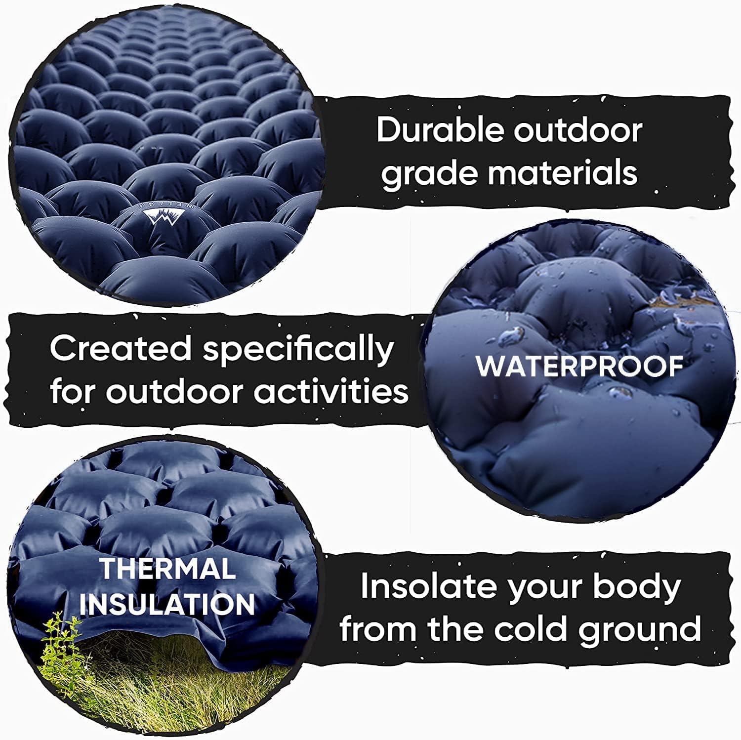 WellaX Ultralight Air Sleeping Pad - Inflatable Camping Mat for Backpacking, Traveling and Hiking Air Cell Design for Better Stability & Support -Plus Repair Kit - Blue : Sports & Outdoors