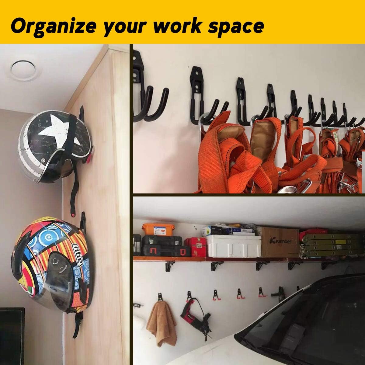 ANPEN 10-Pack Steel Garage Storage Utility Double Hooks, Heavy Duty for Organizing Power Tools, Ladders, Bulk Items, Bikes, Ropes Helmet Skateboard Basketball (Orange) - - 