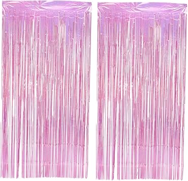 2pcs Foil Fringe Curtains Backdrop for Birthday Parties Streamer Decoration Eye-catching Vertical Gradient Design Easy to Install Tinsel Curtain for Weddings and Events
