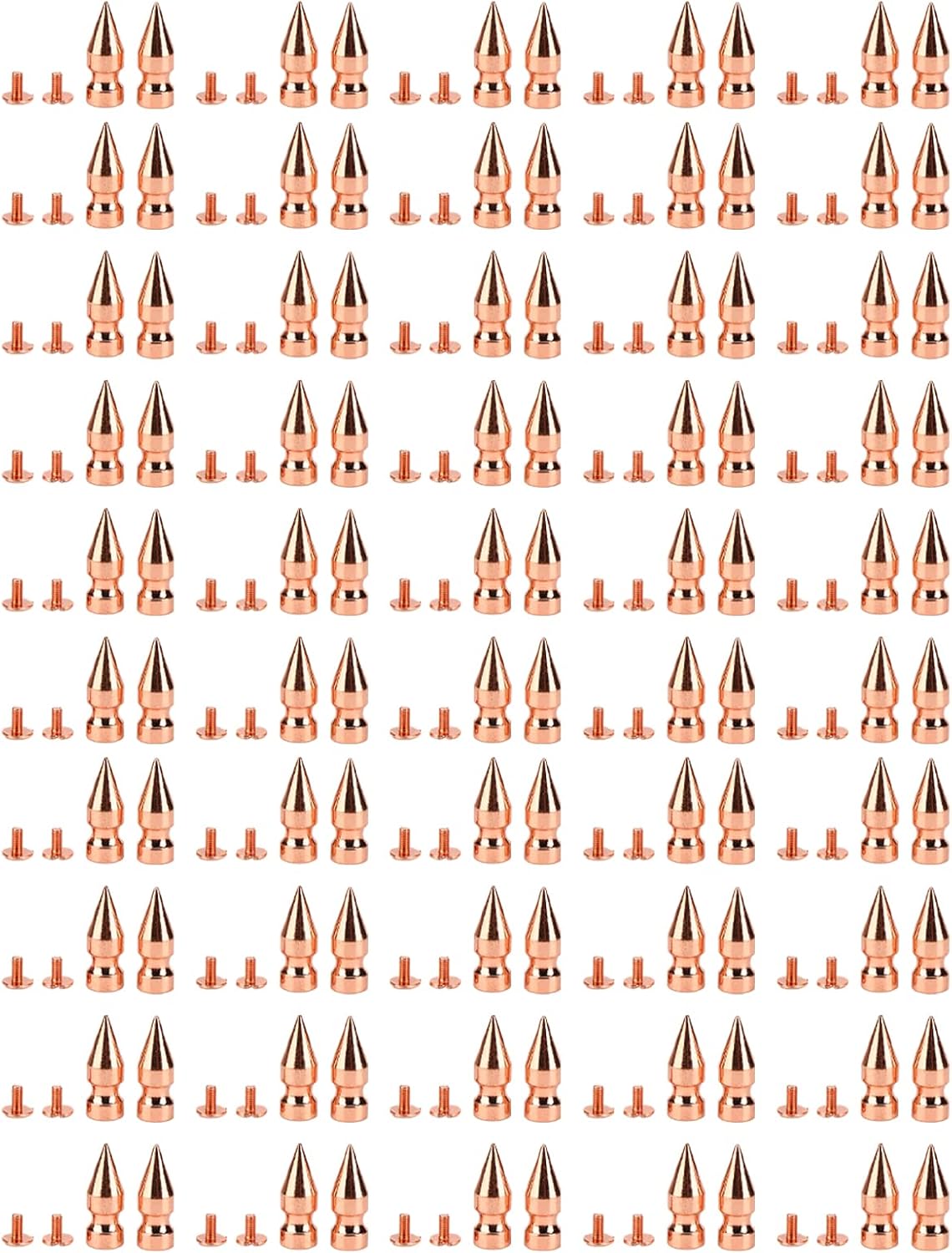 Rose Gold Pointed Metal Electroplating Burr Clear Thread DIY Brass Spikes Studs, Punk Cone Spikes Studs Rock Rivets, 100 Set for Clothing, Shoes, Decoration, with Durably Brass M (9 * 25mm)