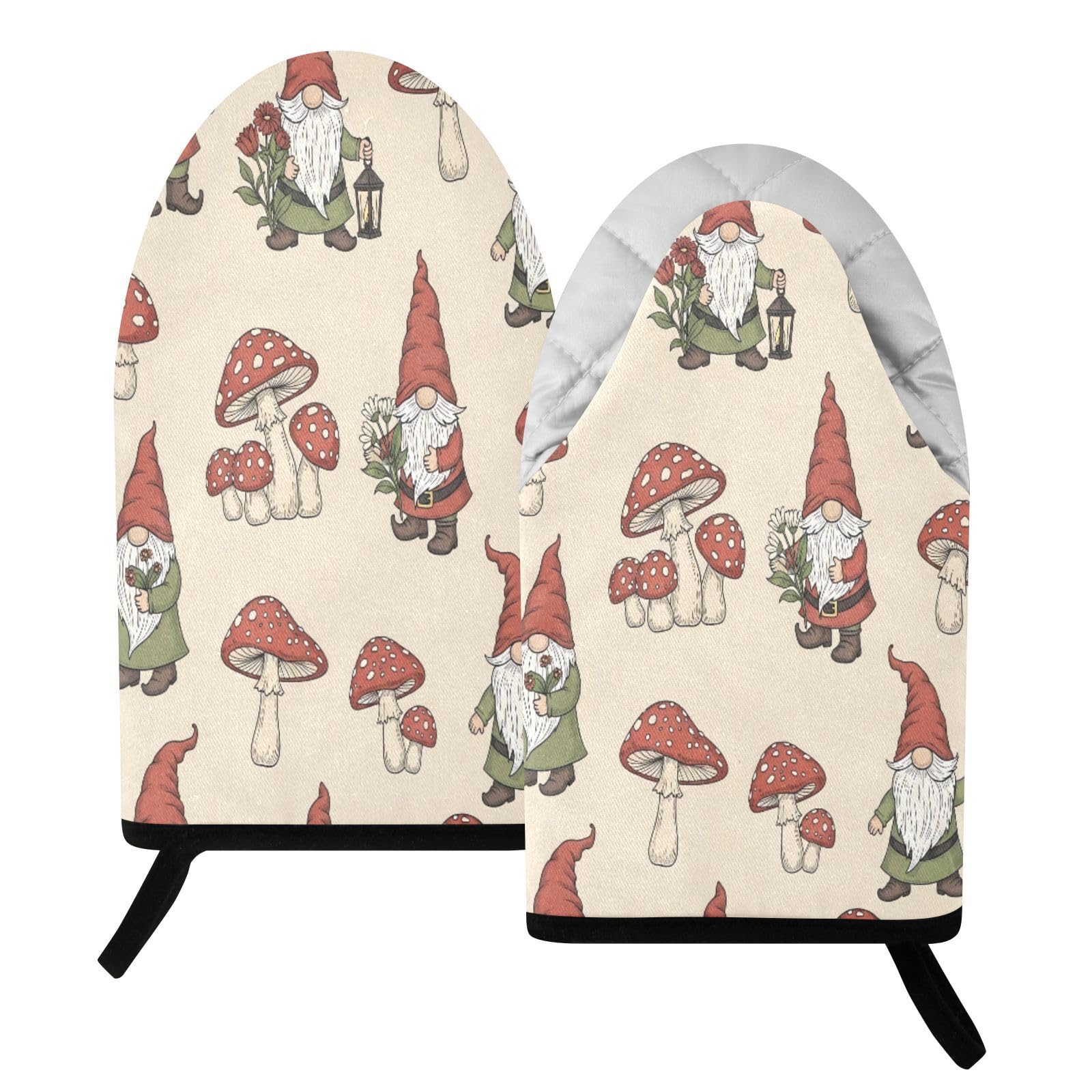 BURSTDDY Mushroom Gnome Oven Mitt,Heat Resistant Kitchen Mitts for Cooking