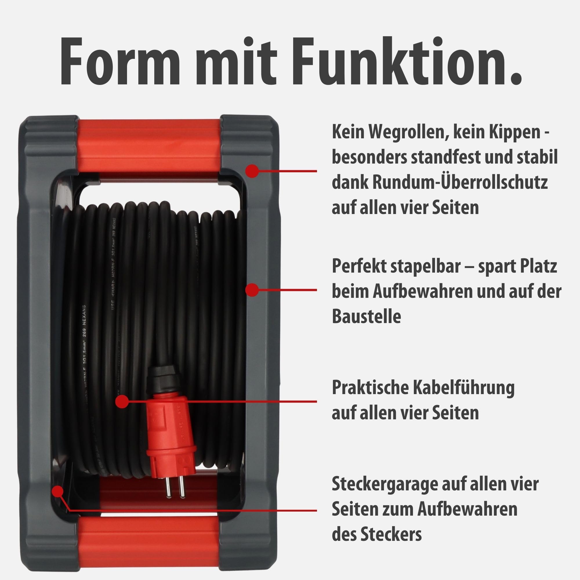 Brennenstuhl Avvolgicavo professionale per cantiere, KA 3100 5 IP44 (33 m H07RN-F 3G1,5 cavo in nero, 5 prese di sicurezza, uso in cantiere e uso esterno permanente, Made in Germany)