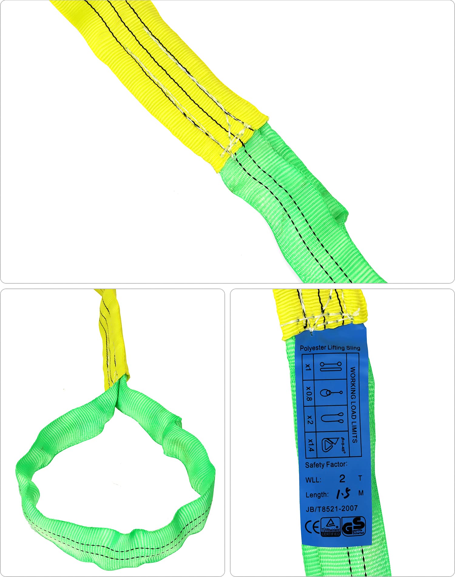 QWORK Lot de 2 sangles de levage en polyester de 5,1 cm x 1,5 m, sangles de treuil verticales de 1,9 kg, tour de cou de 1,596,6 kg, panier de 3,99 kg