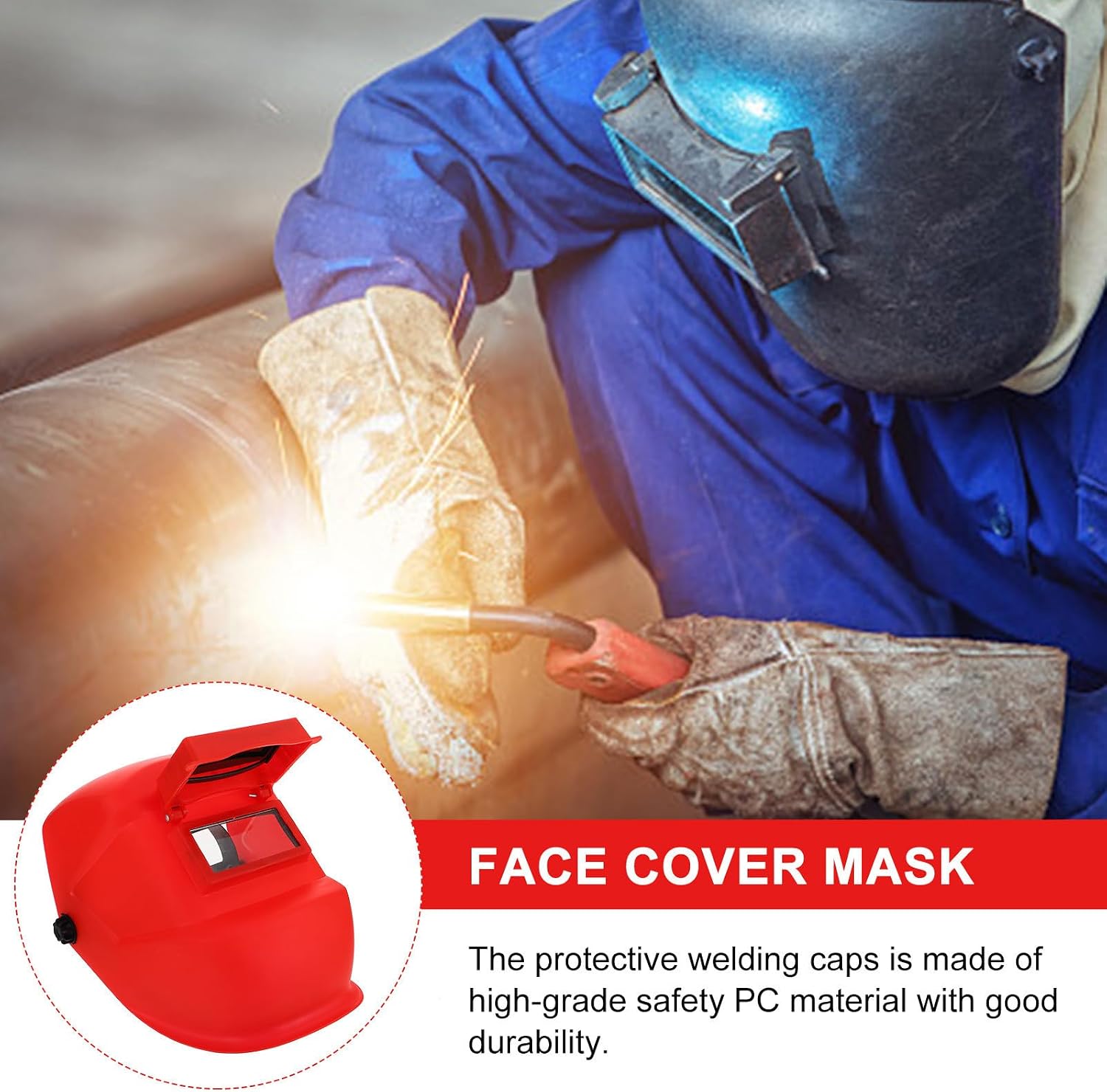 Red PC Welder Hood Hat Lightweight Flip-up Safety Design | Wear-resistant Build, Protective Face Coverage, Clamshell Style, Work-ready Headgear for Arc Welding Tasks