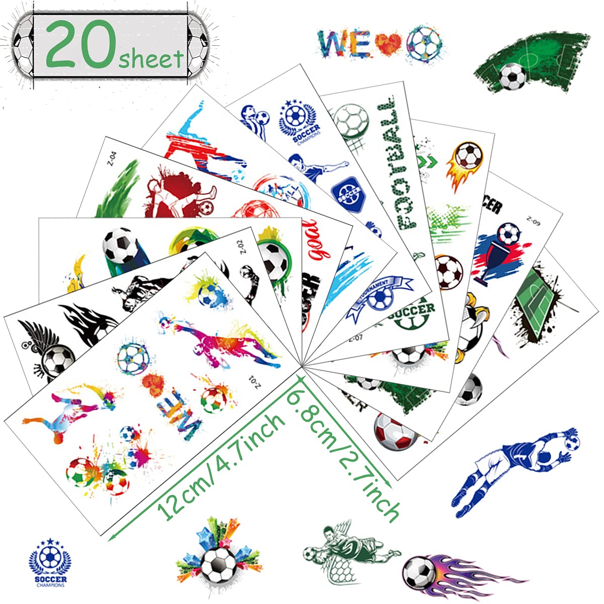 Tatuaggi Temporanei Calcio Per Bambini – 10 Fogli, Luminosi E Impermeabili!