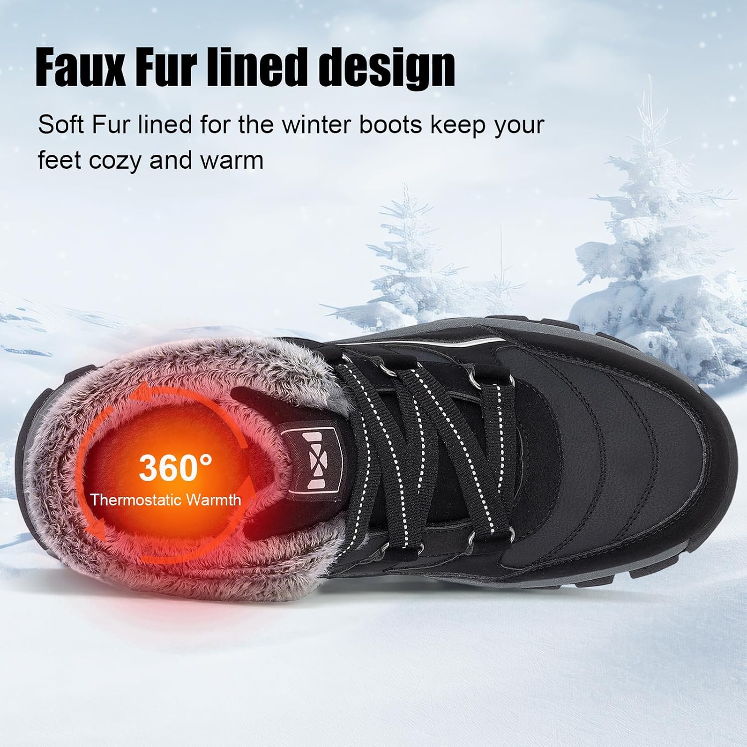MAIZUN Snow Boots for Men Winter Warm Fur Lined Boots No-Slip Ankle Boots Hiking Outdoor Walking