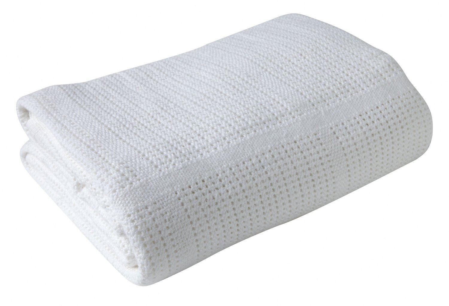 Baby cotton cellular blanket pram moses basket WHITE