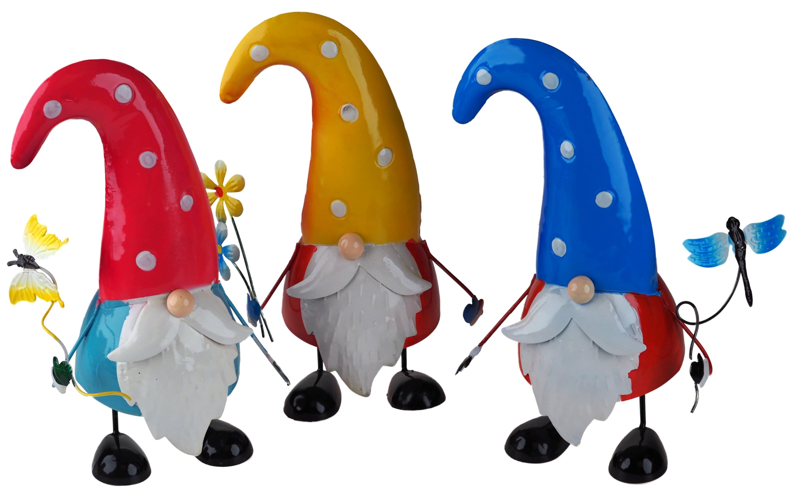 BWG Large Gonk Gnome Ornaments 30cm Metal Novelty Garden Figurines - Set of 3