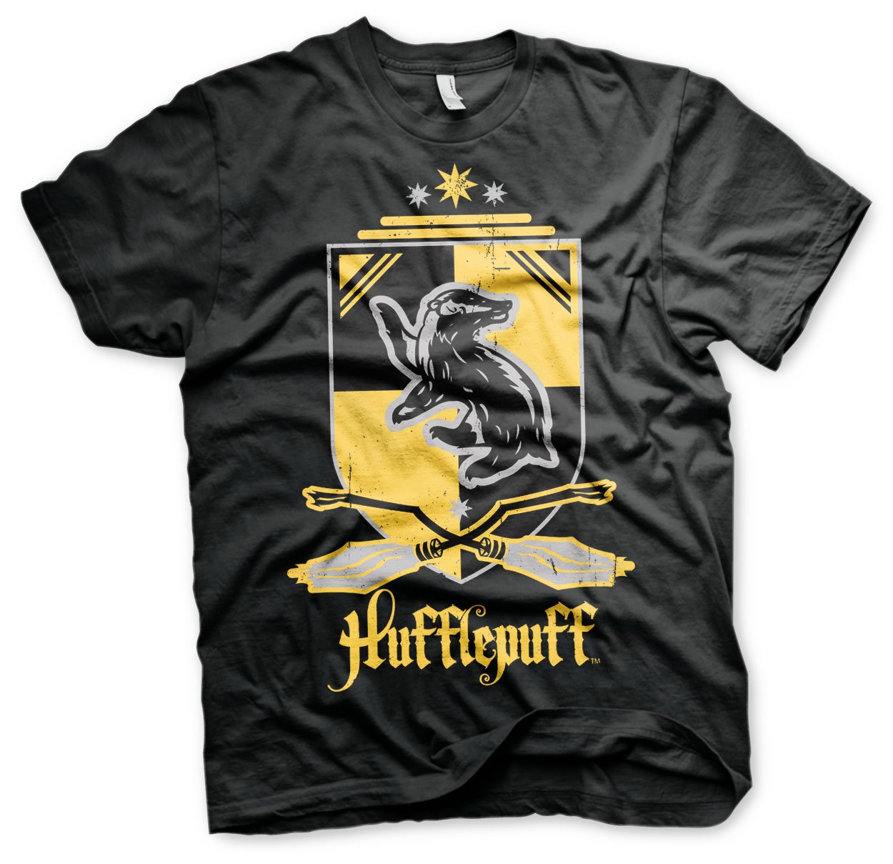 Harry Potter Men's Black Officially Licensed Hufflepuff T-Shirt (Black), XX-Large