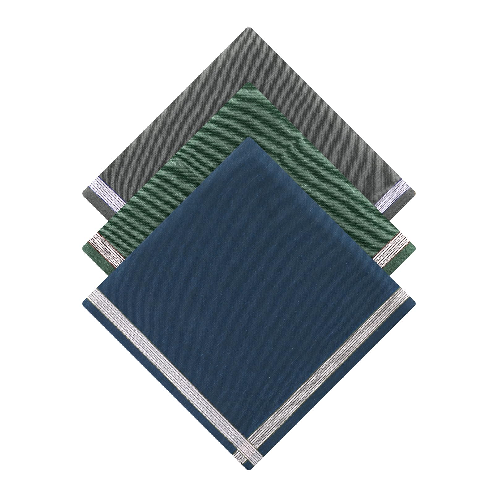 Cotton Handkerchiefs for Men - 17x17 Inch Large Mens Hankies, 3/6Pcs Army Green/Navy Blue/Charcoal with White Stripes