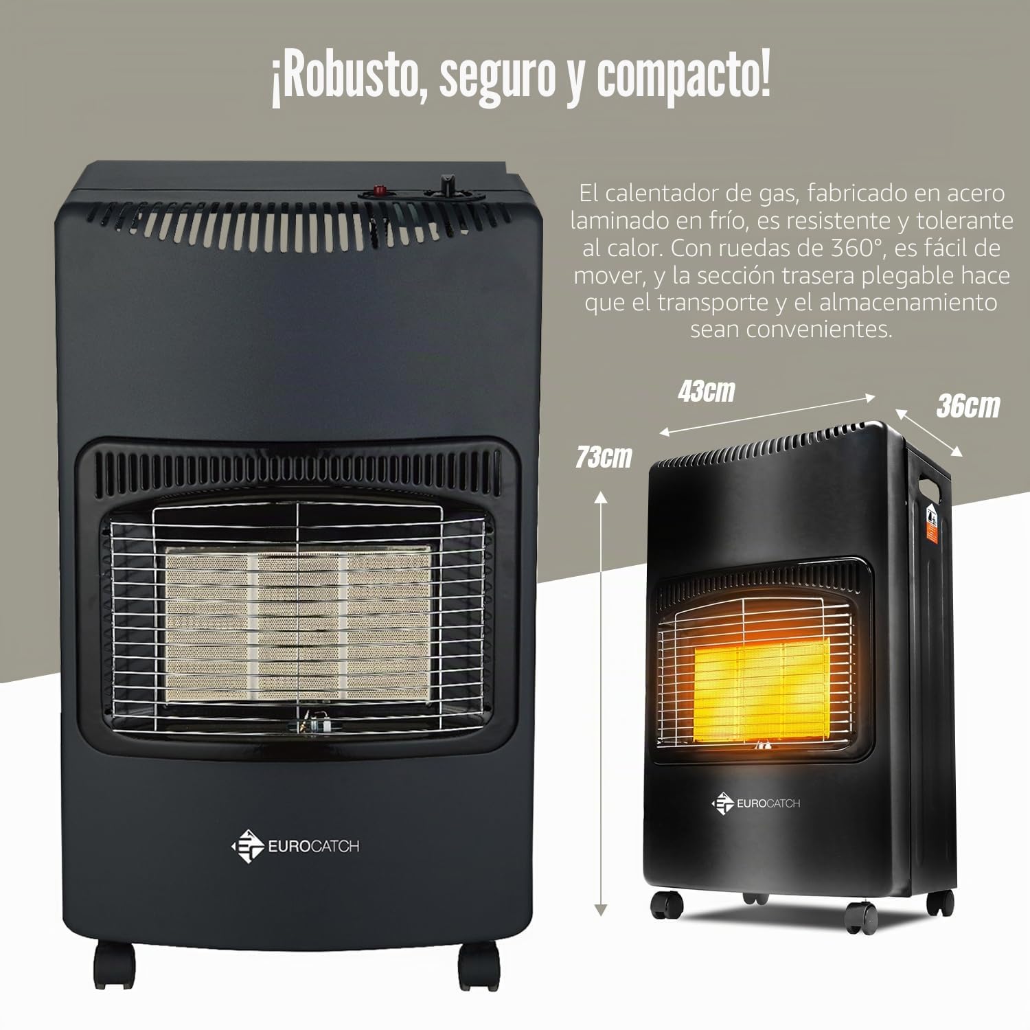 Calentador de gas - Calentador móvil incl. Manguera y regulador de presión - Negro - 4200W