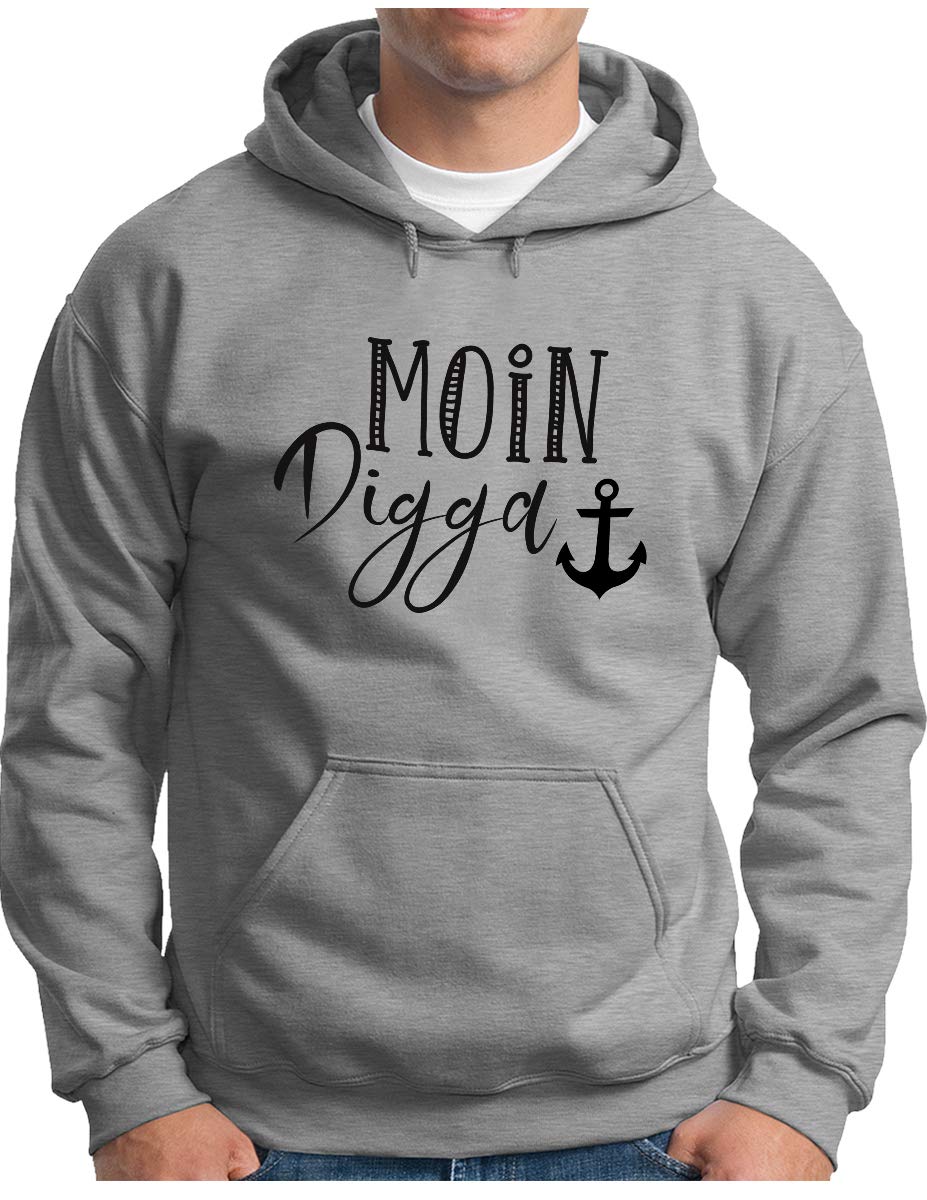 OM3® Moin Digga Hoodie | Herren | Anker See Meer Segeln Spruch Statement Friesland | Kapuzen|Pullover S | 4XL