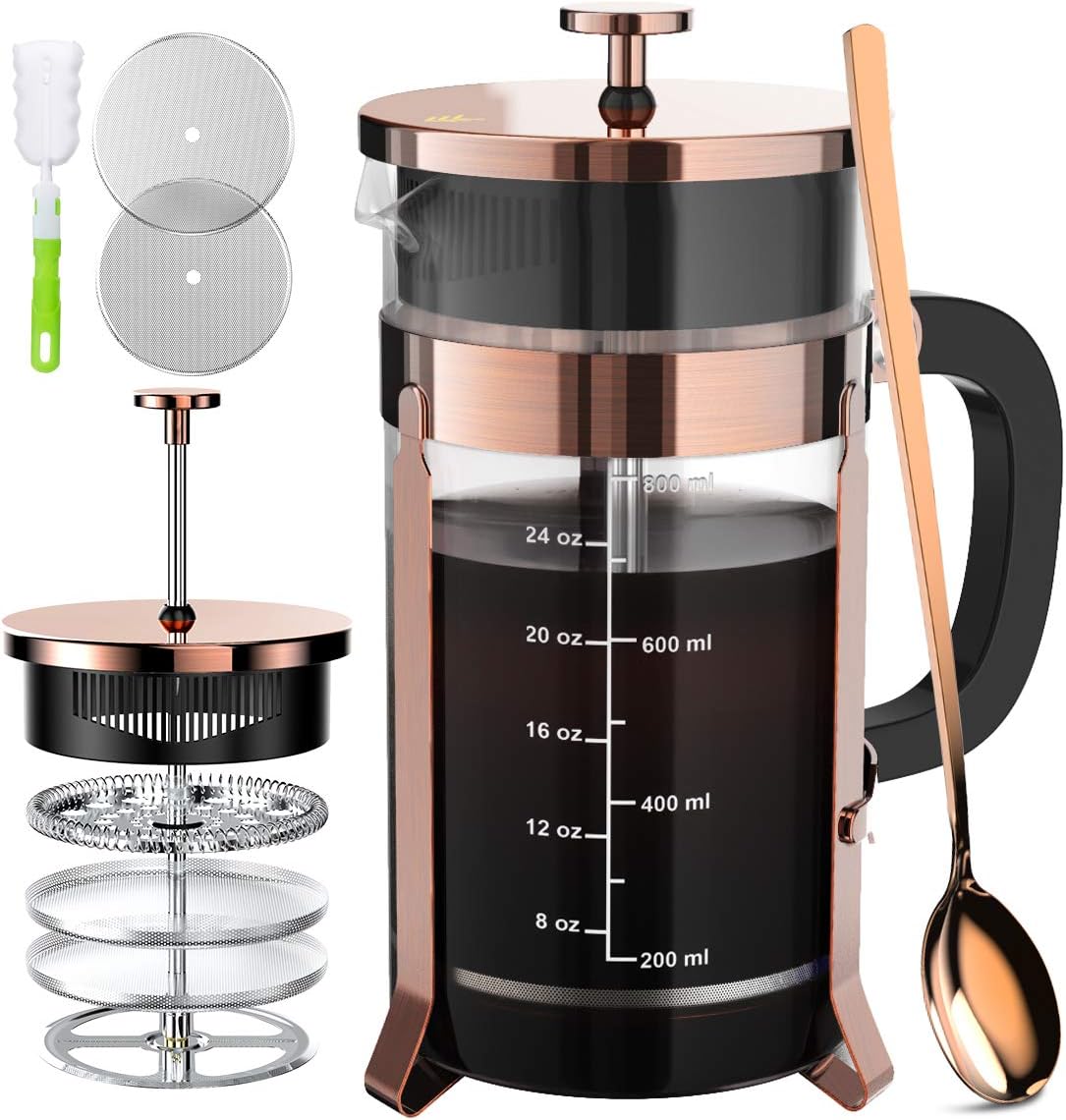NICPAY French Press Coffee Maker 34oz, 304 Stainless Steel Borosilicate Glass Coffee Press, Copper