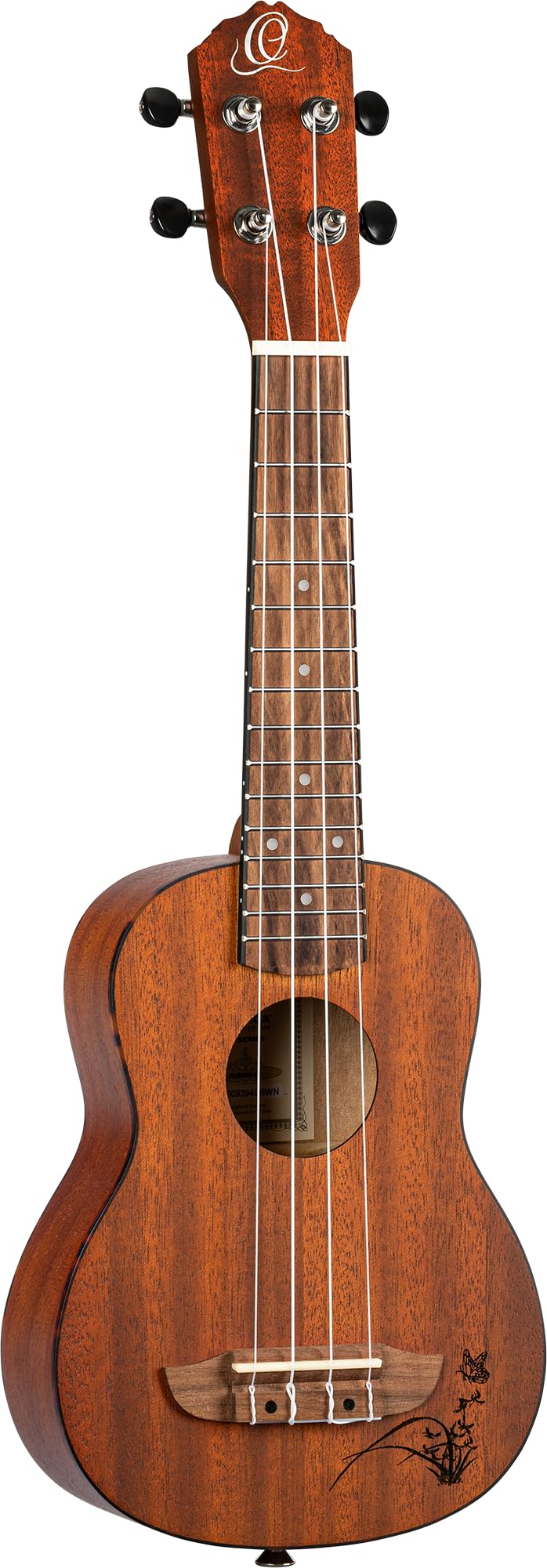 Ortega Soprano Ukulele - Bonfire Series - grabado con láser, RU5 mm-SO, marrón