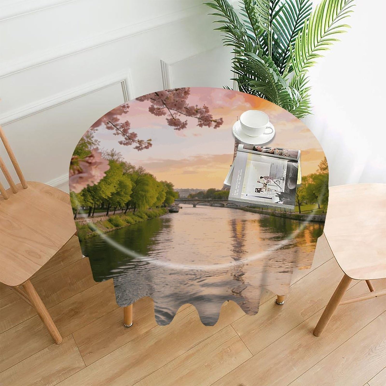 LZQPOEAS Natural Scenery of Paris Tablecloth Easy to Clean Polyester Round Table Cover Washable Round Table Cloth Wrinkle-Free Circle Decoration Tablecloth for Kitchen and Dining Room 60"