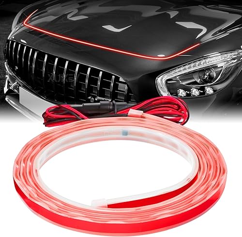 AUTOXBERT Tira de luz LED para capó de automóvil, 79 pulgadas, luz roja activada por escaneo dinámico para capó, se puede montar en y debajo del