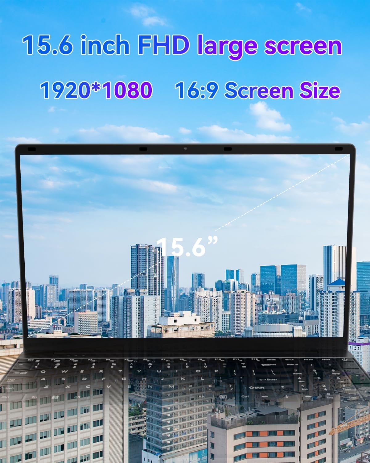 PINSTONE 15,6" Ordinateur Portable 16Go RAM 512Go SSD, PC Portable Celeron N5095 CPU, Ouverture à 180° du Portable, Laptop Computer avec écran FHD 1080P, WiFi5, Bluetooth4.2, USB3.0, Webcam, Touch ID