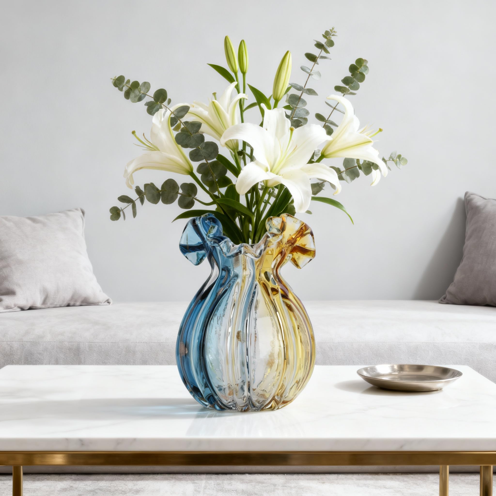 Jarrón de vidrio soplado, boca ancha, arte de cristal moderno, decoración para sala de estar, cocina, bodas, mesa de comedor, mesa central de oficina, flores