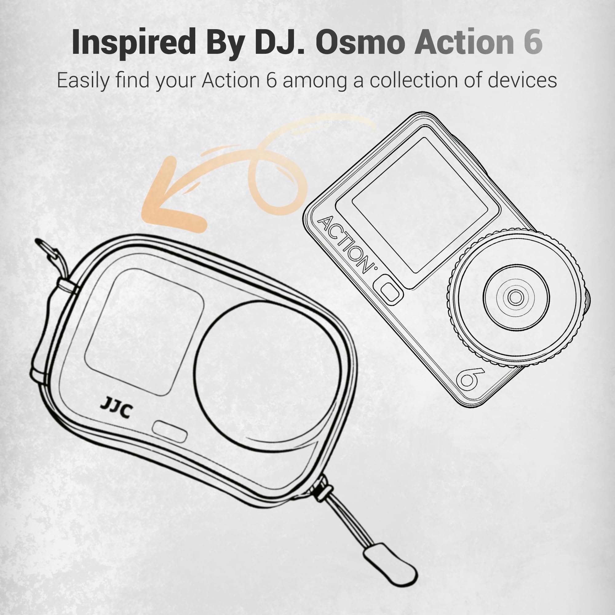 JJC Osmo Action 6 mała torba z karabińczykiem, małe kieszonki na DJI Osmo Action 6 5 Pro 4 3, etui EVA z twardą obudową, czarne Action6 mini torba na kamerę do kija selfie, akcesoria, częściowo