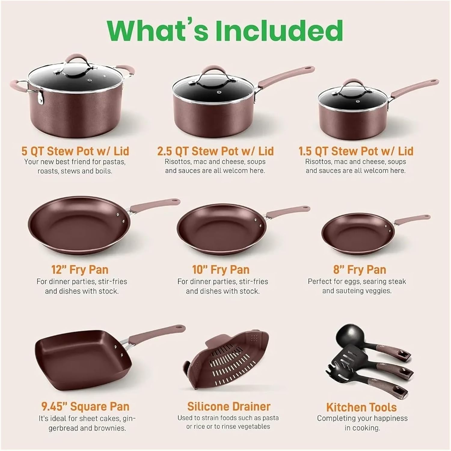 Kitchenware Pots & Pans Set Basic Kitchen Cookware Set, Non-Stick (20-Piece Set)