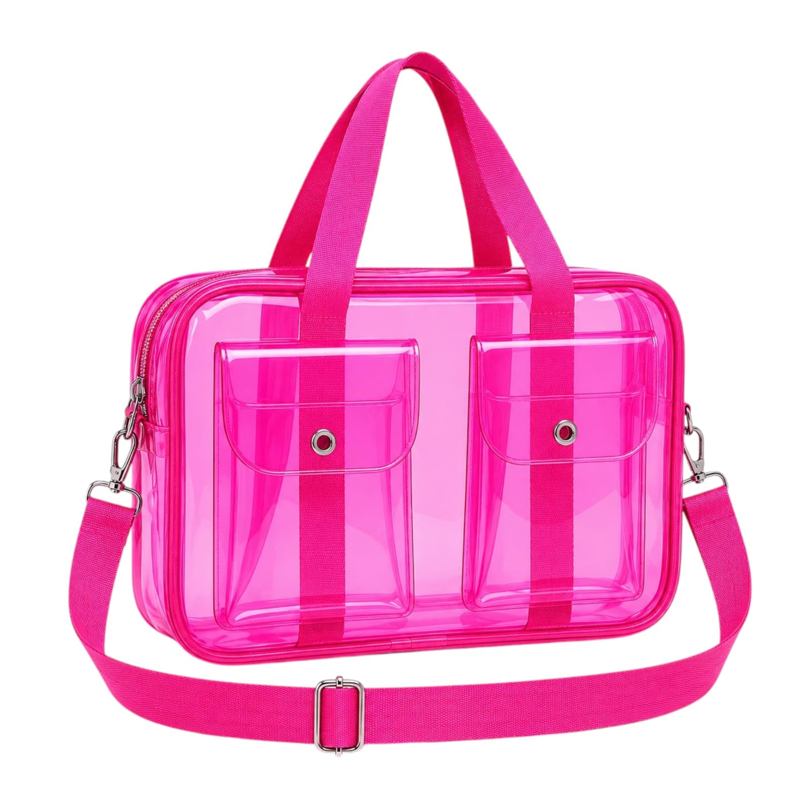 TERA13 Transparent Utility Bag for Travel, Gym & Organizing with 2 Hand Carry Handles and 2 Compartment Zippers Adjustable Shoulder Strap Double Zipper Design Random Color – 1 Piece (Multiclor)-image-2