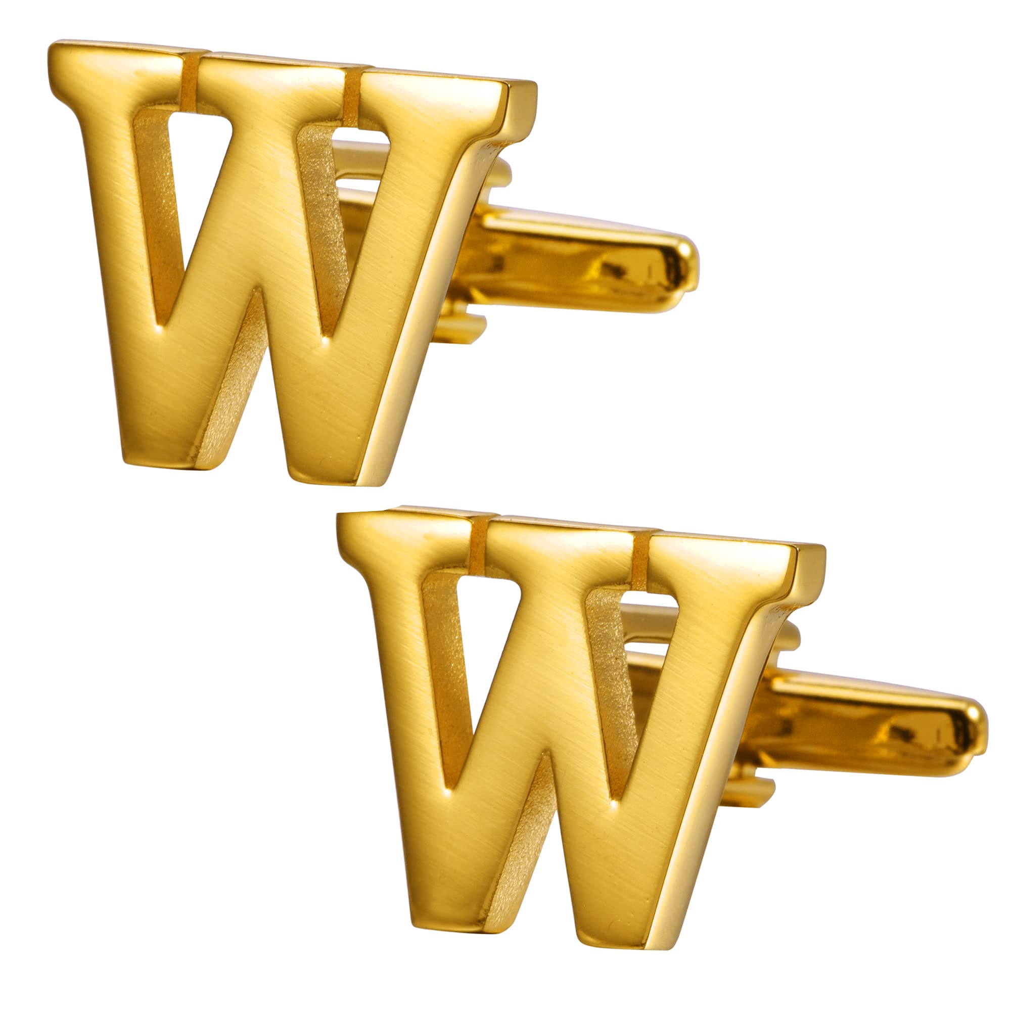 A-Z Initial Cufflink for Men, Classic 18k Gold Silver Black Letter Alphabet Monogram Cuff Links for Wedding Business Party Party