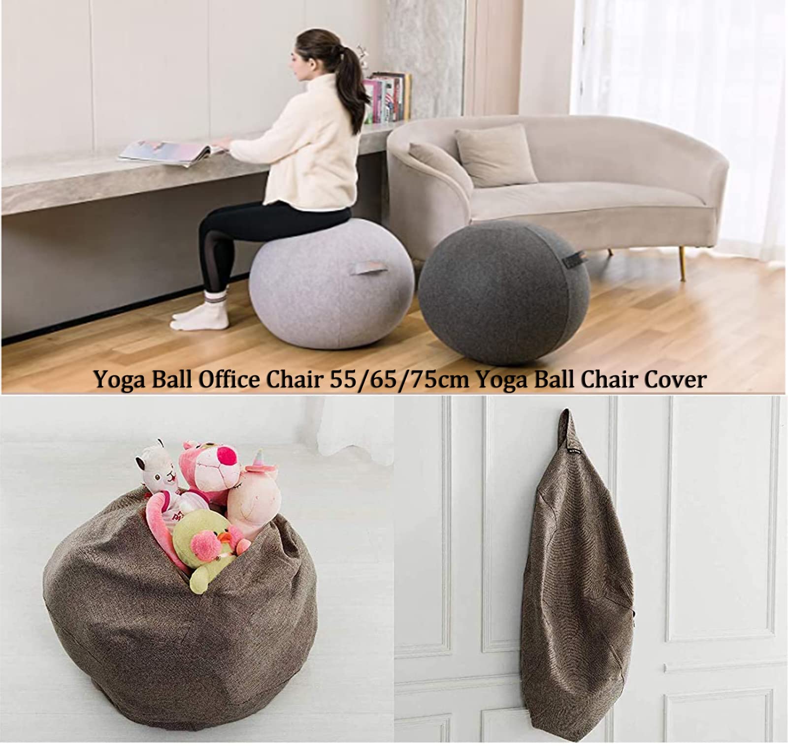 NILoykg& 55 cm / 65 cm / 75 cm Übung Yoga Gym Ball Cover Sitzball mit Geburtsball mit Griff für Schwangerschaft und Geburt Pilates