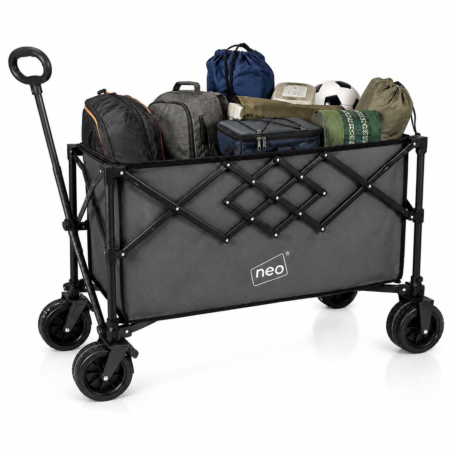 Neo Heavy Duty Folding Wagon Cart 300L Adjustable Handle (Grey)