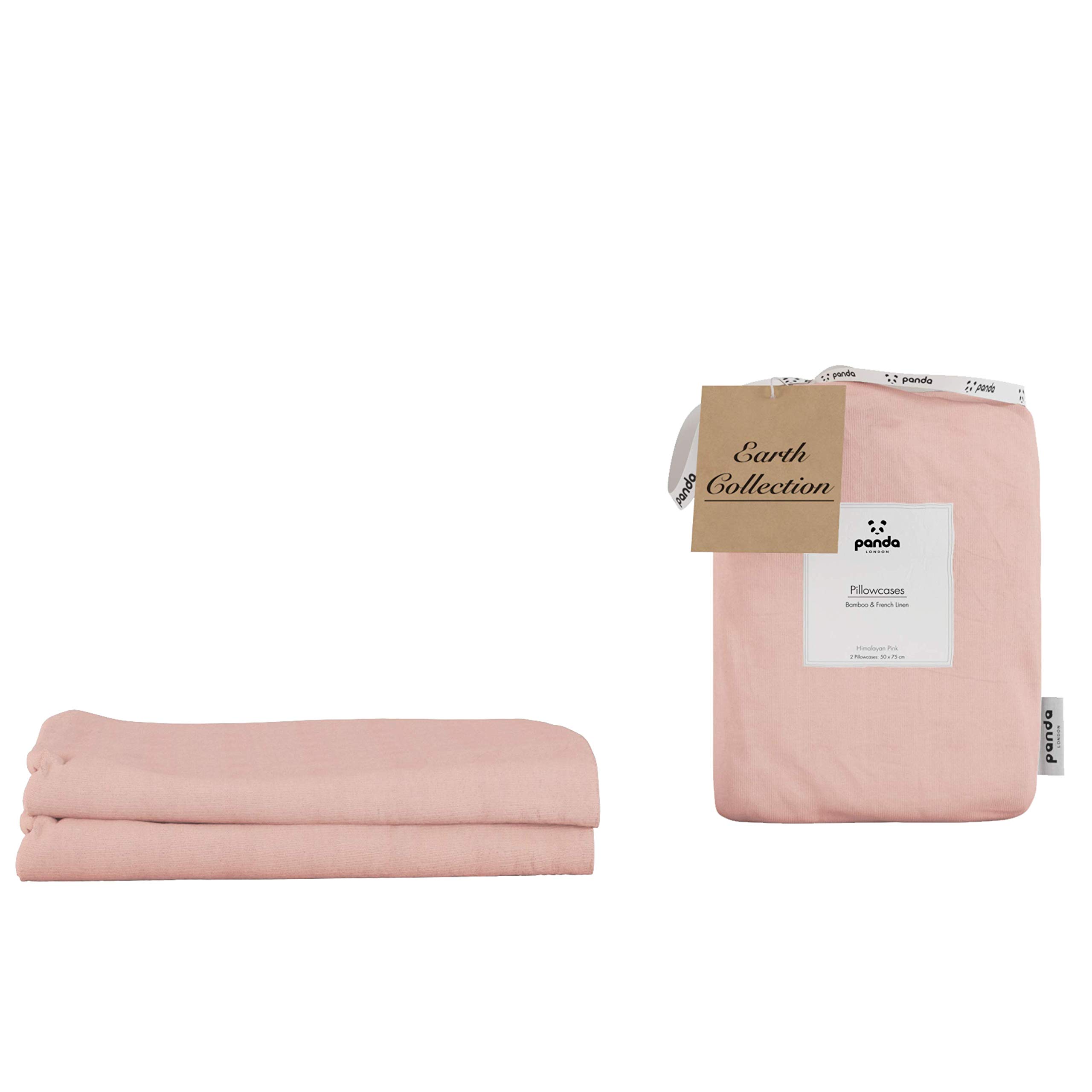 Panda Bamboo & French Linen Pillowcases, Himalayan Pink | 2 x 75 x 50 cm | Soft & Breathable | Hypoallergenic & Antibacterial | Natural Choice for Skin & Hair | Moisture-Wicking | Better Quality Sleep