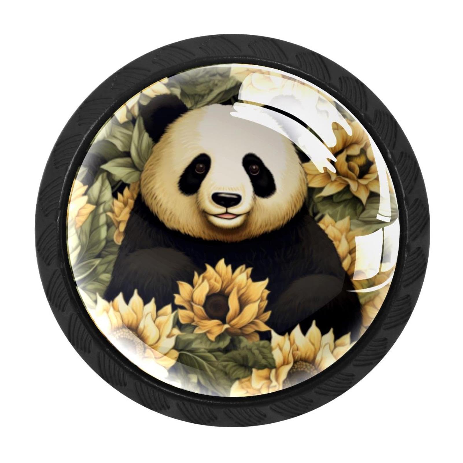 CHENZZZZ 4 PCS Panda Sunflower Crystal Glass Cabinet Knob Drawer Pull Handle for Kitchen Cupboard Dresser Wardrobe etc