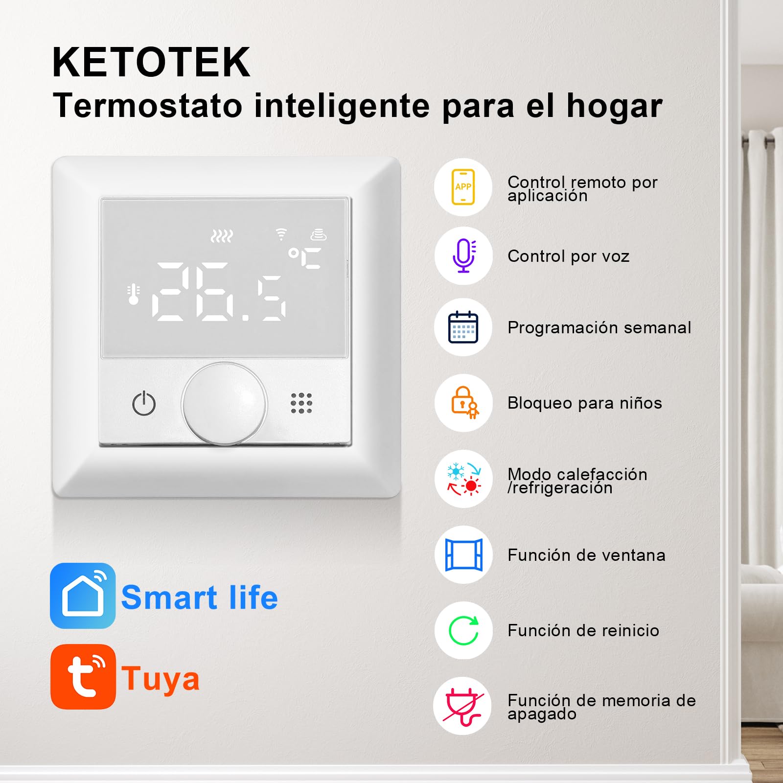 KETOTEK Termostato Calefacción Inteligente para Caldera de Agua y Gas, Termostato Programmabile 3A Compatible con Alexa Control de Voz, Smart Life/Tuya Control Remoto