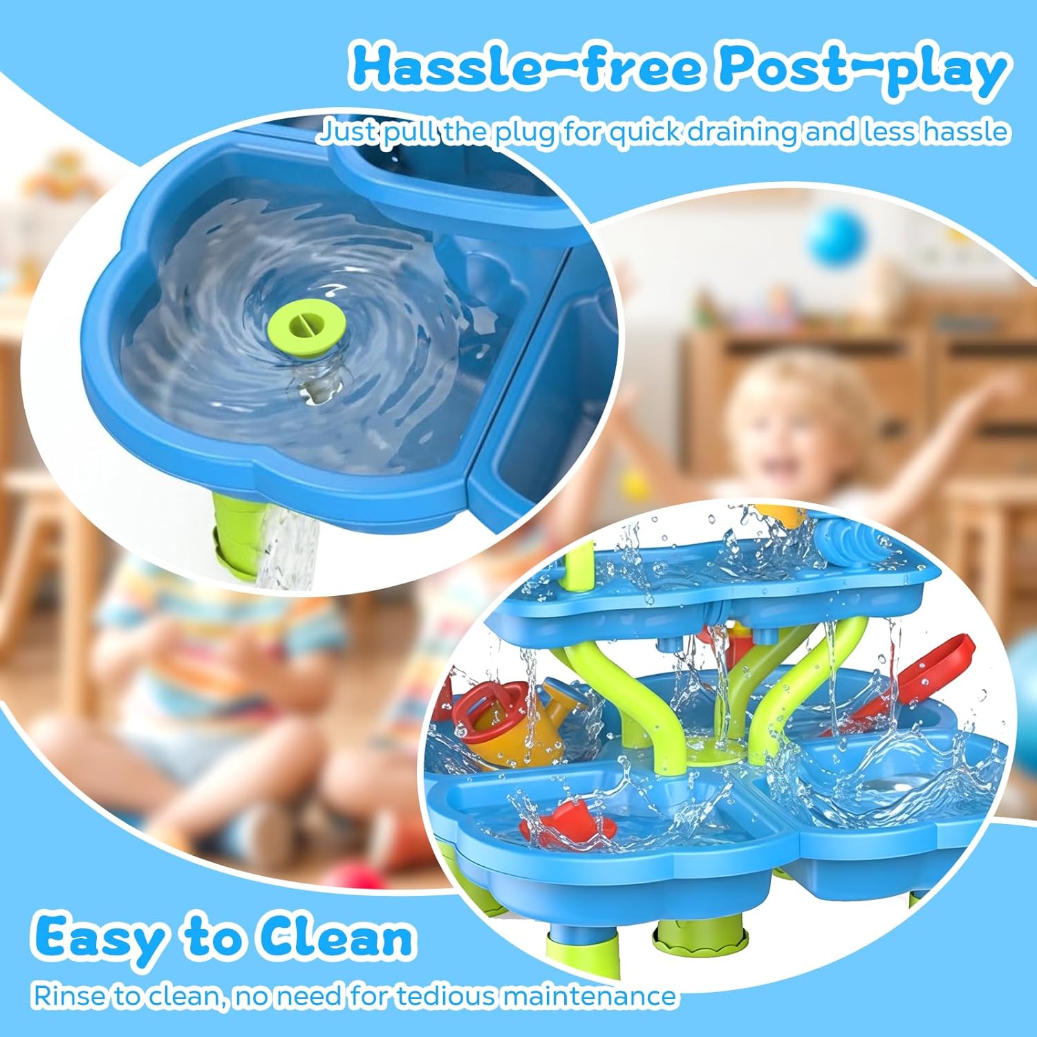 MoKo 4-Tier Water Table with 20 Toy Accessories, Toddler Water and Sand Activity Sensory Playset, Kids Summer Outdoor Toys for Beach Backyard Outdoor, Gift for Toddlers, Blue Dolphin Pink Whale