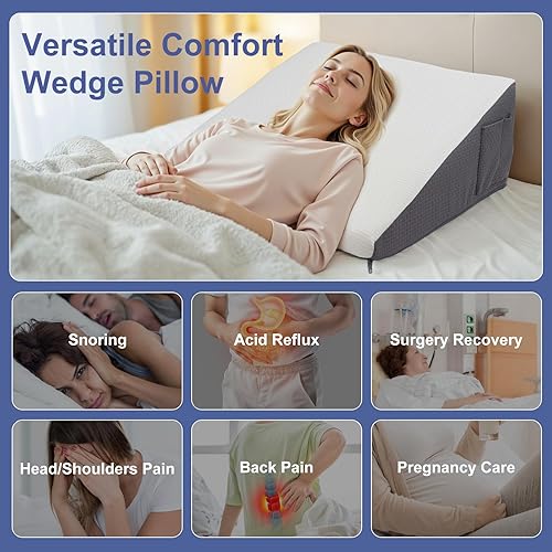 Miniatura 4 de Almohada de cuña para cabecero, almohada de cuña elevada triangular de 10 pulgadas para aliviar el reflujo ácido, dormir, ronquidos, poscirugía,