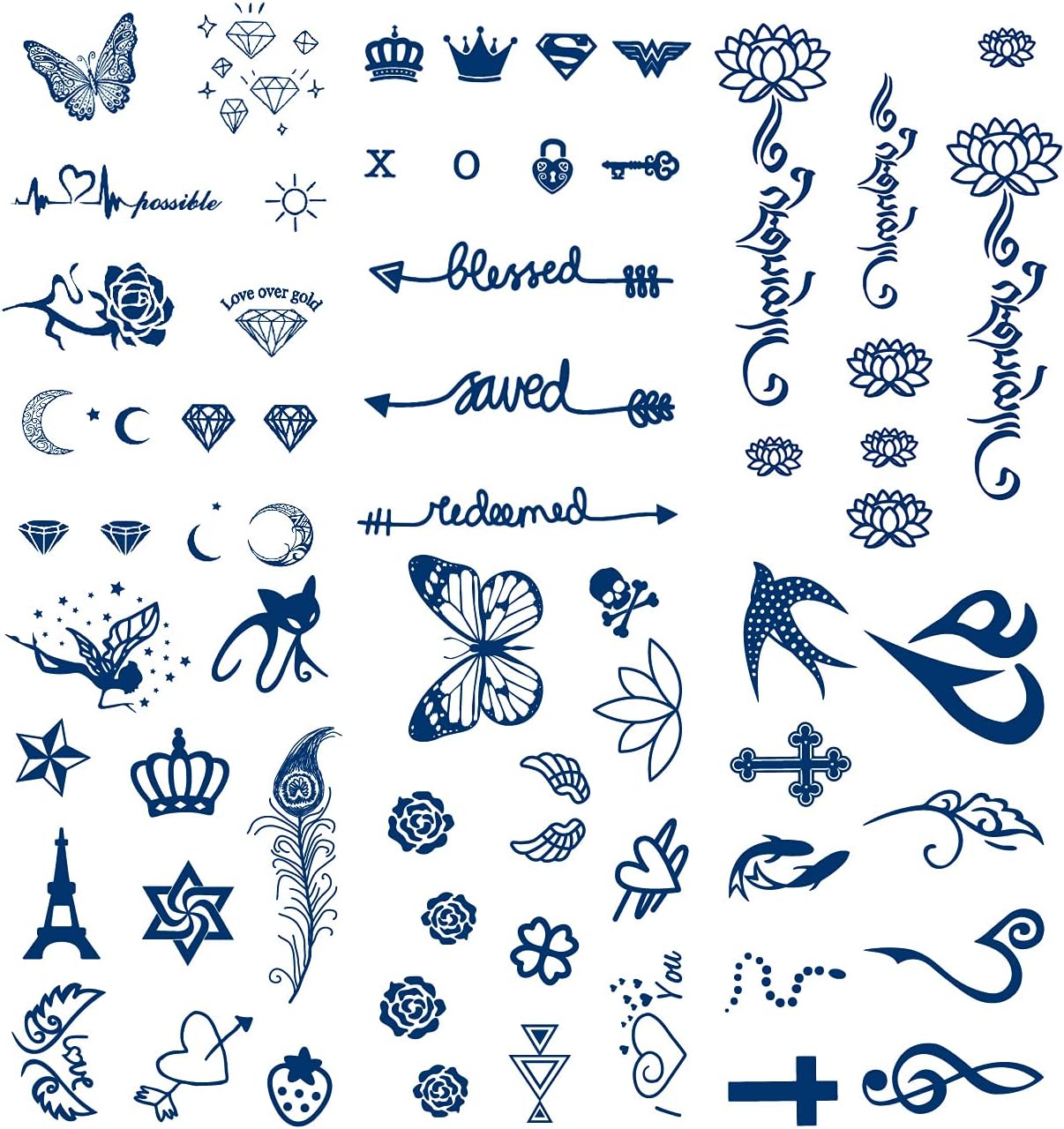 Semi-permanent Tattoos, 6-Sheet 2 Weeks Long Last Waterproof Small Cute Tattoos,Plant-Based Ink Tattoos Sticker for Adult Children