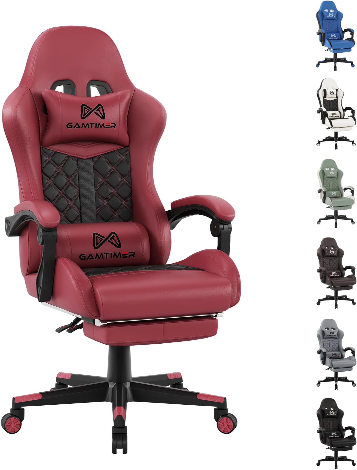 Gaming Chair,Computer Chair with Footrest and Lumbar Support,Breathable PU Leather,4D Lumbar Support and Headrest,360 Degree Swivel Chair with Adjustable Ergonomic Backrest for Adults(Red)
